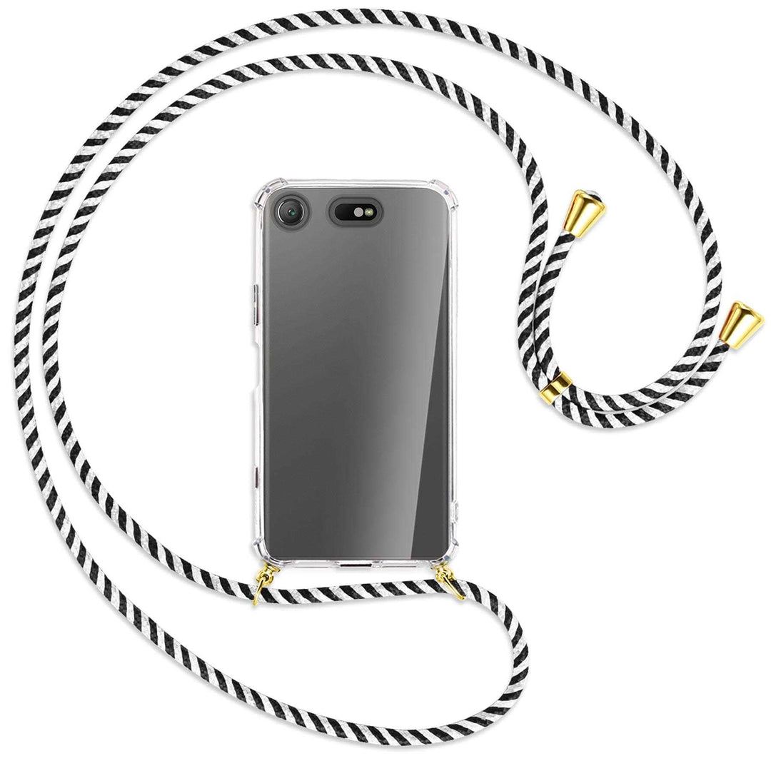 mtb more energy® Handykette kompatibel mit Sony Xperia XZ1 Compact (4.6'') - Black & White/Gold - Sm