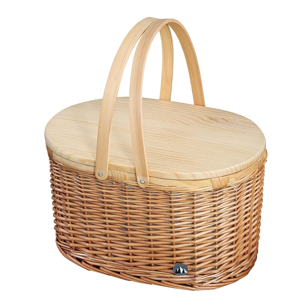 cilio Picknick-Korb Ancona, Für 4 Personen, Geflochtener Korb mit Deckel aus Kiefernholz, Picknickko
