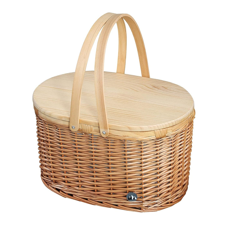 cilio Picknick-Korb Ancona, Für 4 Personen, Geflochtener Korb mit Deckel aus Kiefernholz, Picknickko