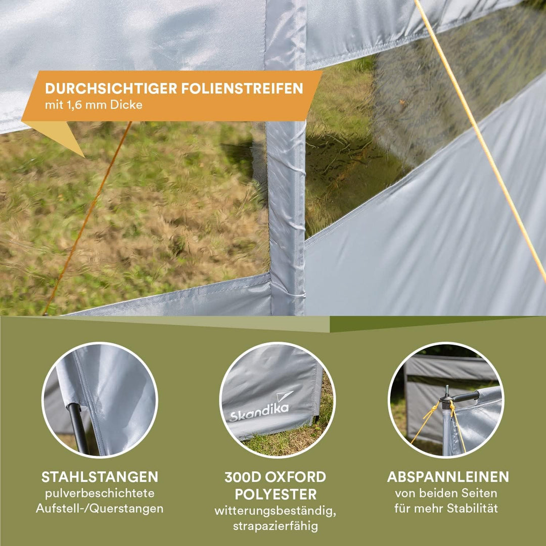 Skandika Windschutz Bora 4,5 m / 6 m | Camping Sichtschutz mit Stangen, stabil, sturmfest, ohne Bohr