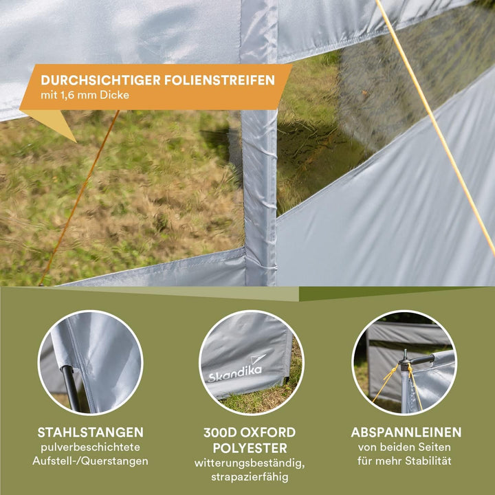 Skandika Windschutz Bora 4,5 m / 6 m | Camping Sichtschutz mit Stangen, stabil, sturmfest, ohne Bohr
