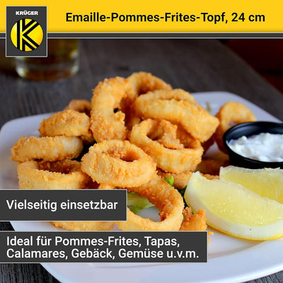 Krüger Emaille-Pommes-Frites-Topf mit Chromrand und Siebeinsatz - 24cm - perfekte Wärmeleitung - Top