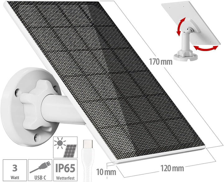 revolt Solar Panel USB C: Solarpanel für Akku-IP-Kameras mit USB-C, 3 W, 5 V, IP65 (Solarpanel 5V, S