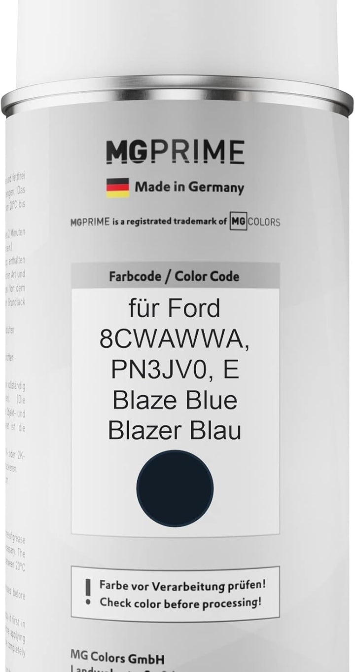 MG PRIME Autolack Sprühdosen Set für Ford 8CWAWWA / PN3JV0 / E Blaze Blue/Blazer Blau Basislack Klar