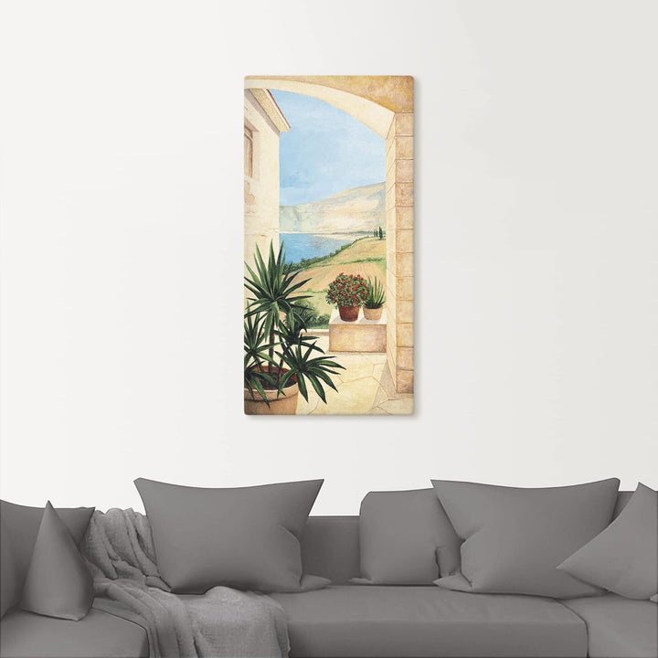 ARTLAND Wanddeko Leinwand Bilder Wandbild Landschaften Fensterblick Italien Malerei Creme A5DK Blick