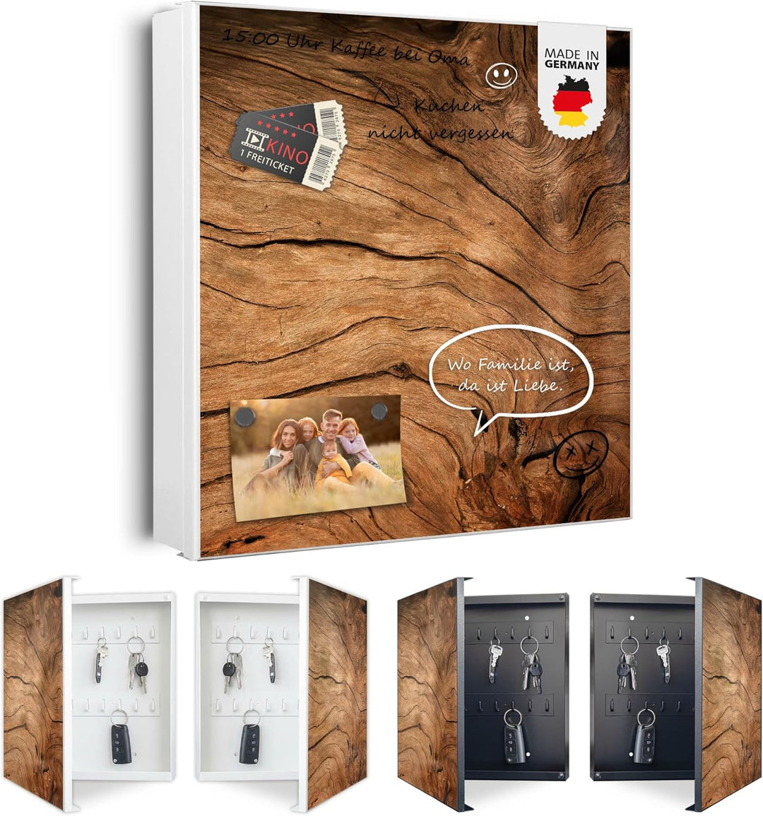 banjado® Grosser Schlüsselkasten Glas/Schlüsselbox 30cm x 30cm mit 50 Haken - Motiv Trockenes Holz/S