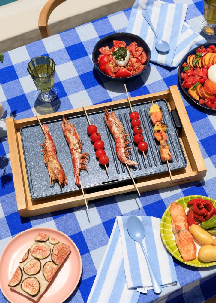 CREATE/STONE FLAT BAMBOO/Elektrische Grillplatte/Grillplatte mit doppeltem Grillmuster, Bratplatte u