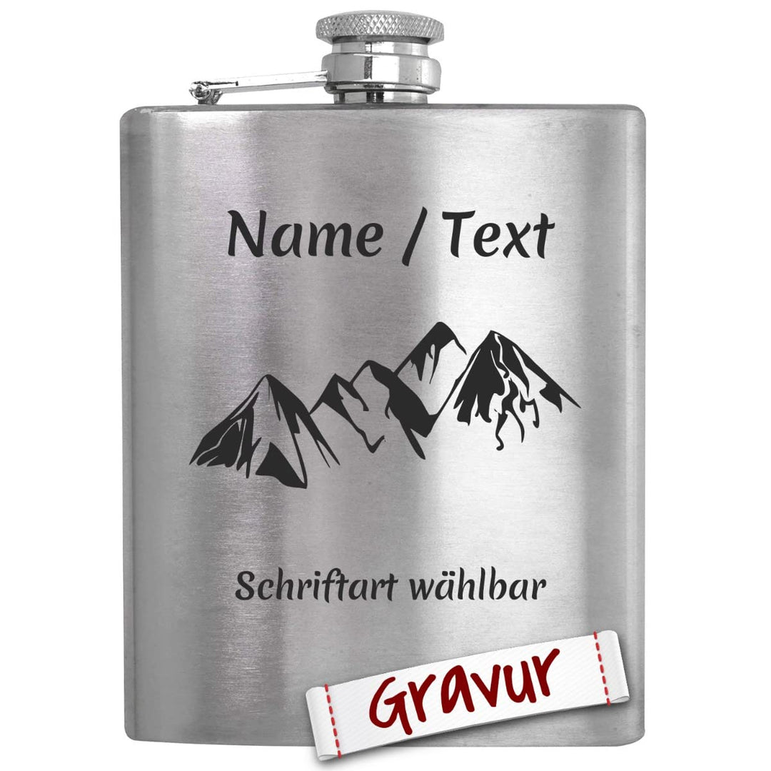Wandern Geschenk Flachmann Set mit Gravur/Spruch personalisiert, Wanderer Geschenke für Frau, Mann,