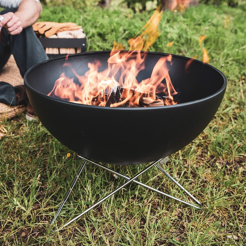 höfats - Bowl 57 Feuerschale mit Edelstahl Sternfuss - raucharme Verbrennung - Feuerstelle mit Planc