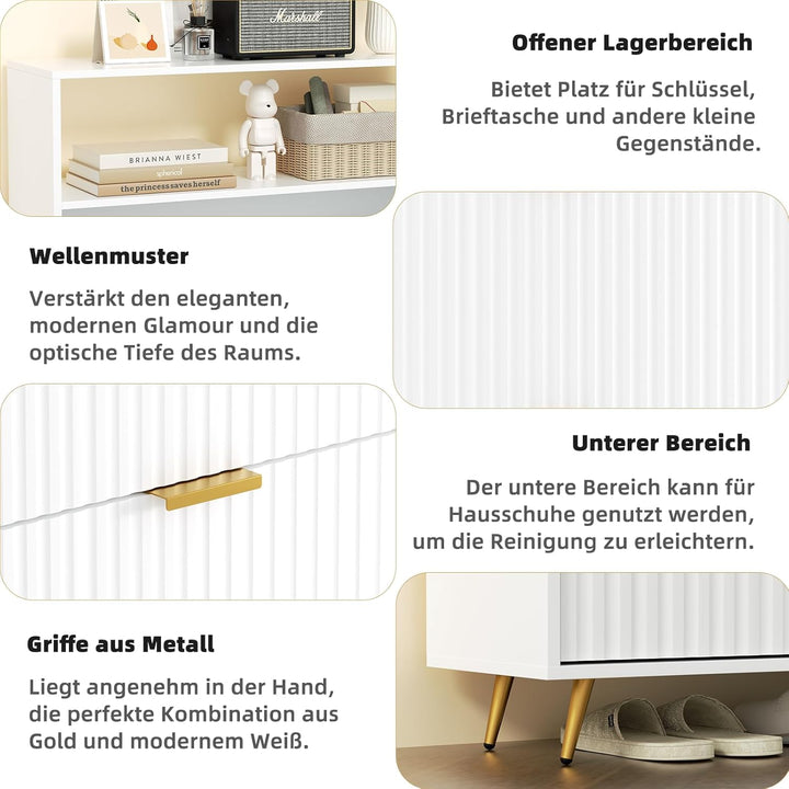 Urban Deco Schuhschrank Weiss, Schuhkipper mit 2 Klappen, Schuhregal Schmal mit Metallfüssen, Schuhs