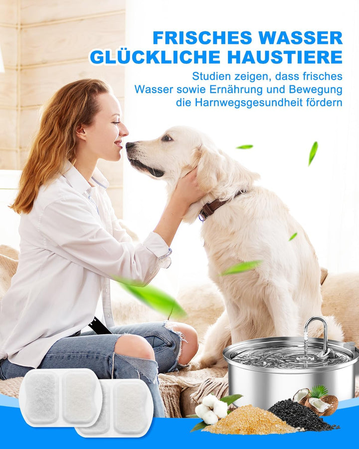 Haliya 12 Pack Ersatzfilter für Oneisall 7L Trinkbrunnen für Hunde, Edelstahl Hundebrunnen, 3 Filter