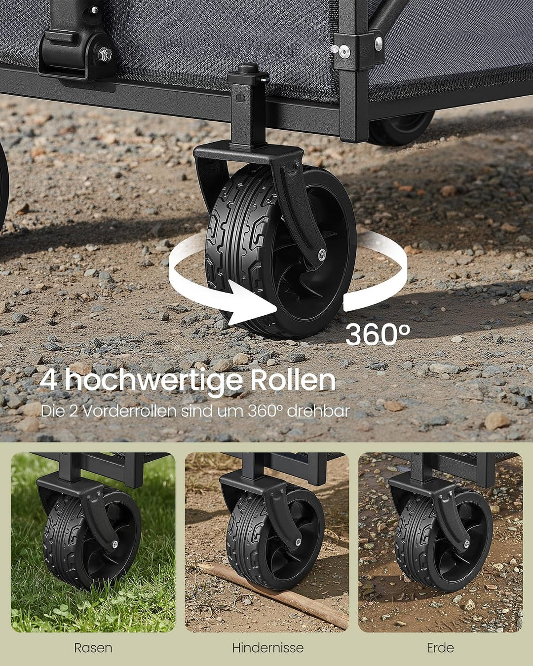 SONGMICS Kleiner Handwagen faltbar, Gartenwagen, kompakt, mit Griff | Mit 4 verstärkten Rollen, davo