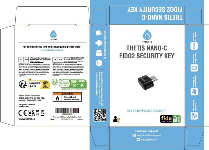 Thetis Nano-C FIDO2 Sicherheitsschlüssel, Hardware-Passkey-Gerät mit USB Typ C, TOTP/HOTP, FIDO2.0 Z