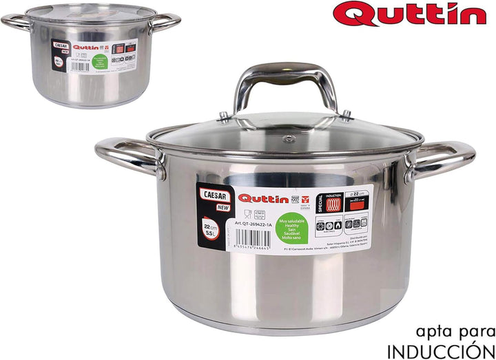 Quttin New Caesar Professioneller Kochtopf für Induktion, Küche und Backofen, mittelgrosser Kochtopf