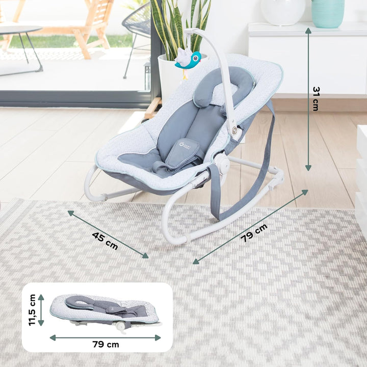 Babymoov Babywippe Graphik blue, 5-fach verstellbare Rückenlehne, abnehmbarer Spielbogen, Blue