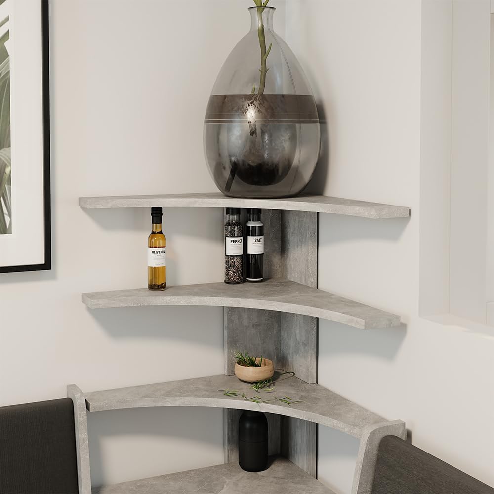 Vicco Eckregal Roman, Beton, 43.5 x 37 cm, geeignet für platzsparende Ecklösungen im Essbereich Beto