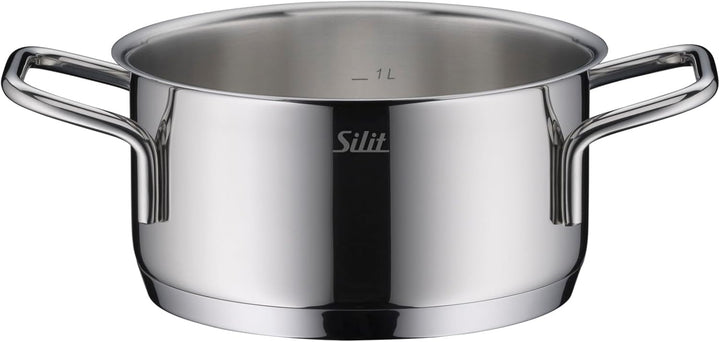 Silit Extra Cook, Bratentopf 16 cm mit Glasdeckel, Innenskalierung, breiter Schüttrand, hochwertiger