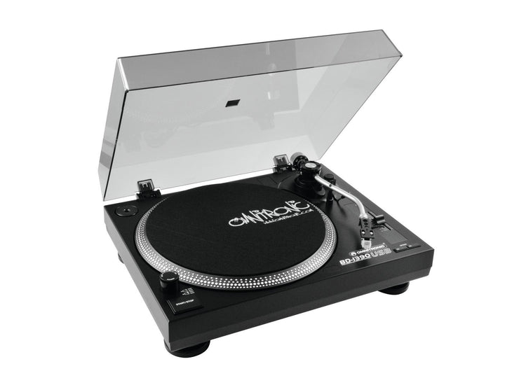 Omnitronic BD-1390 USB-Plattenspieler schwarz | Riemengetriebener DJ-Plattenspieler mit USB-Schnitts