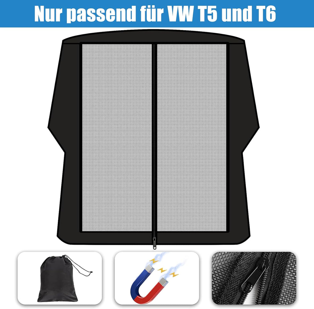 Moskitonetz Auto Hintertür Kompatibel für VW T5 T6,Magnetisch Reissverschluss Fliegengitter Auto Ins