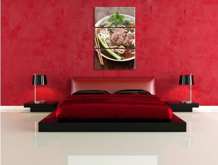 Pixxprint Japanische Miso Nudelsuppe als Leinwandbild/Grösse: 3 Teilig (120x80) cm/Wandbild/Kunstdru