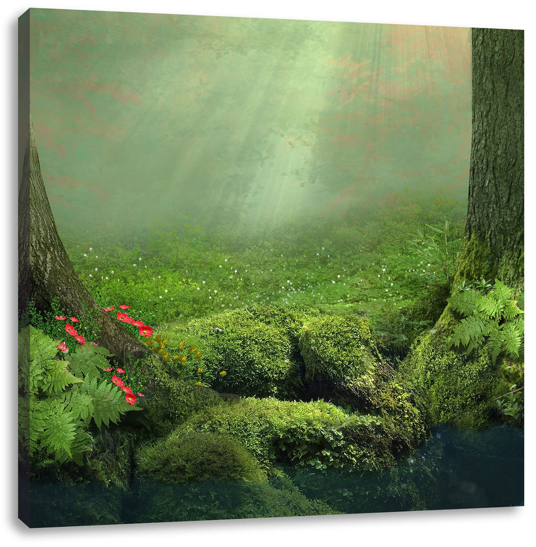 Pixxprint Baumwurzel und Schmetterling, Format: 70x70 auf Leinwand, 70x70
