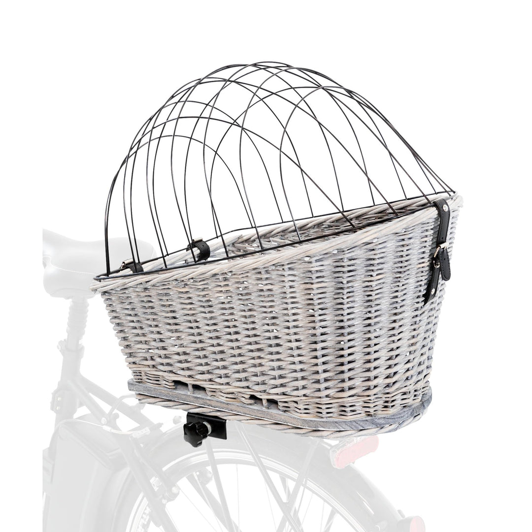 Fahrradkorb m. Gitter f. Gepäckträger, Weide/Metall, 35 × 49 × 55 cm, grau, grau
