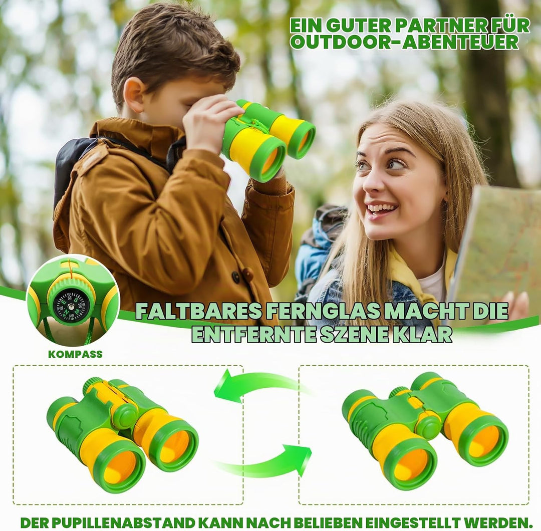Forscherset für Kinder, Becherlupen für Kinder, Entdecker Set, Kinderfernglas, Schmetterlingsnetz, O