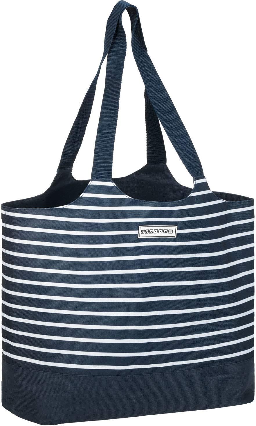 anndora Einkaufstasche 22 Liter plus Kühltasche 18 Liter - separat verwendbar - blau weiss gestreift