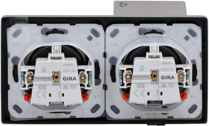 Gira Edelstahl Komplett-Set Klappdose – 2 x KlappSteckdose 0454600 inkl. 2fach Rahmen und Dichtungss