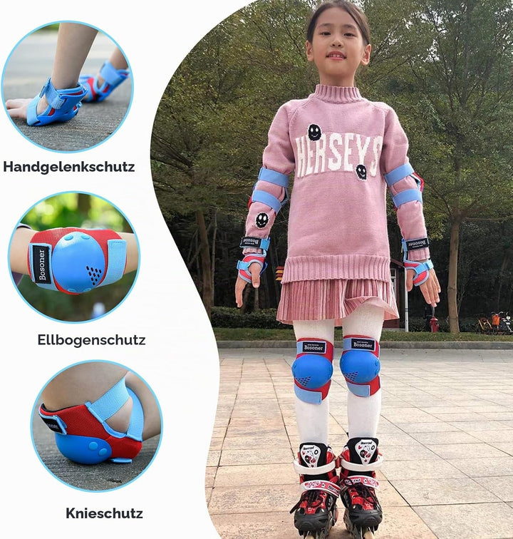 BOSONER Knieschoner Kinder Schoner Inliner Protektoren 6er Set Schützer Inliner Inline Skates Knie U