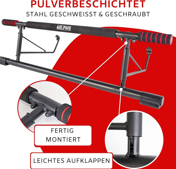riijk 3 in 1 Premium Klimmzugstange Tür & Dip Barren & Liegestützgriffe +20 cm Höhe für volle Klimmz