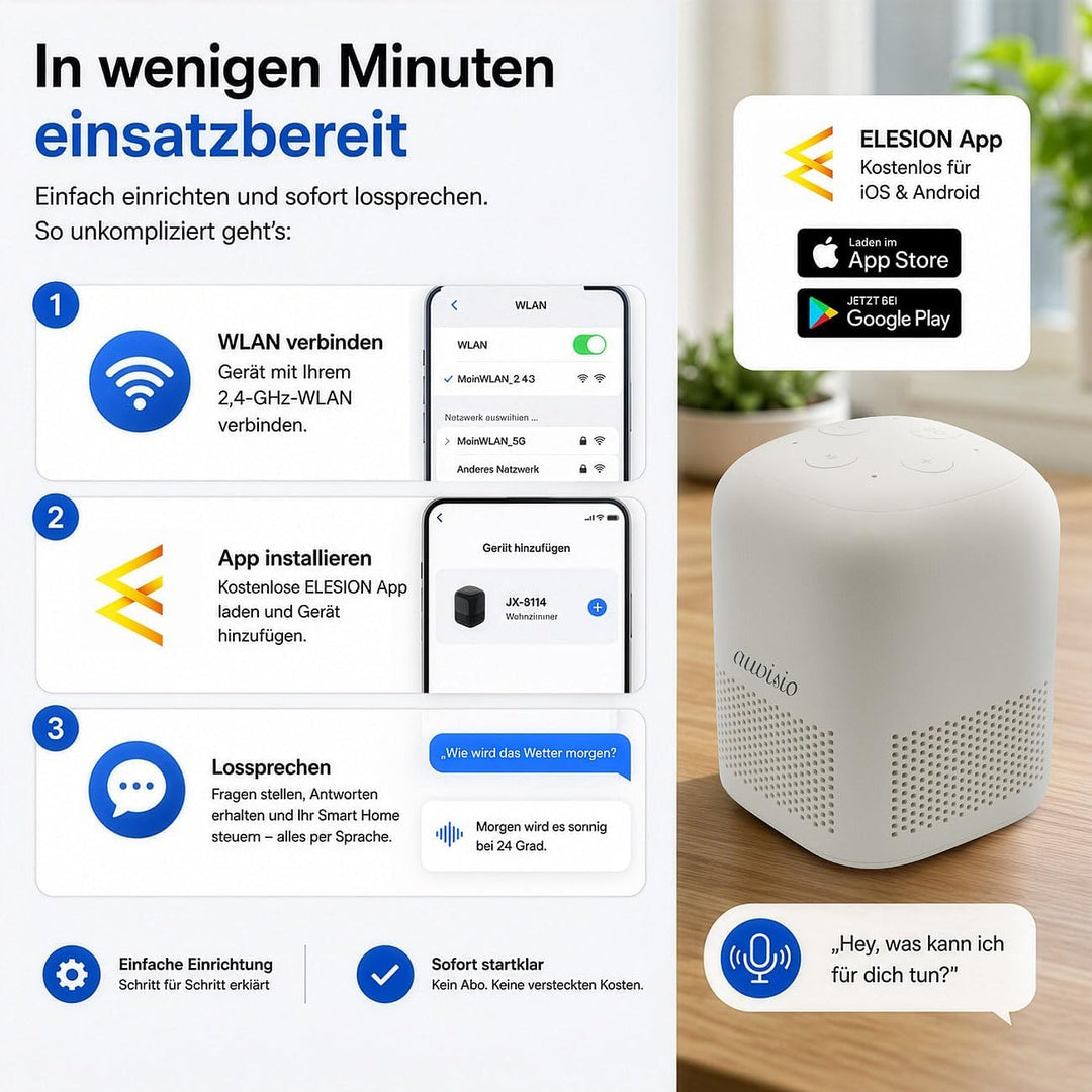 auvisio Smarthome Lautsprecher: KI-Sprachassistent mit ChatGPT,360° Sprachausgabe, Smarthome-Steueru