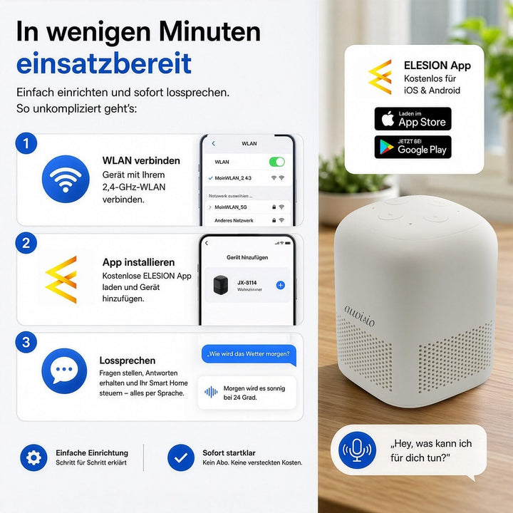 auvisio Smarthome Lautsprecher: KI-Sprachassistent mit ChatGPT,360° Sprachausgabe, Smarthome-Steueru
