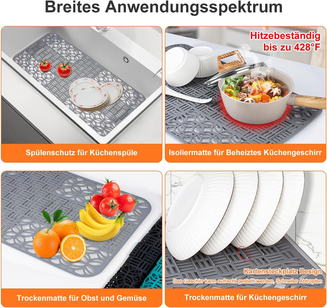 Silikon Spülbeckenmatte, Spülbeckeneinlage zuschneidbar 66 x 35cm, Spülbeckenschutz Zusammenklappbar