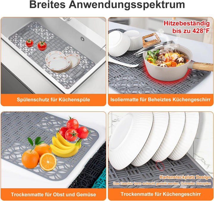 Silikon Spülbeckenmatte, Spülbeckeneinlage zuschneidbar 66 x 35cm, Spülbeckenschutz Zusammenklappbar