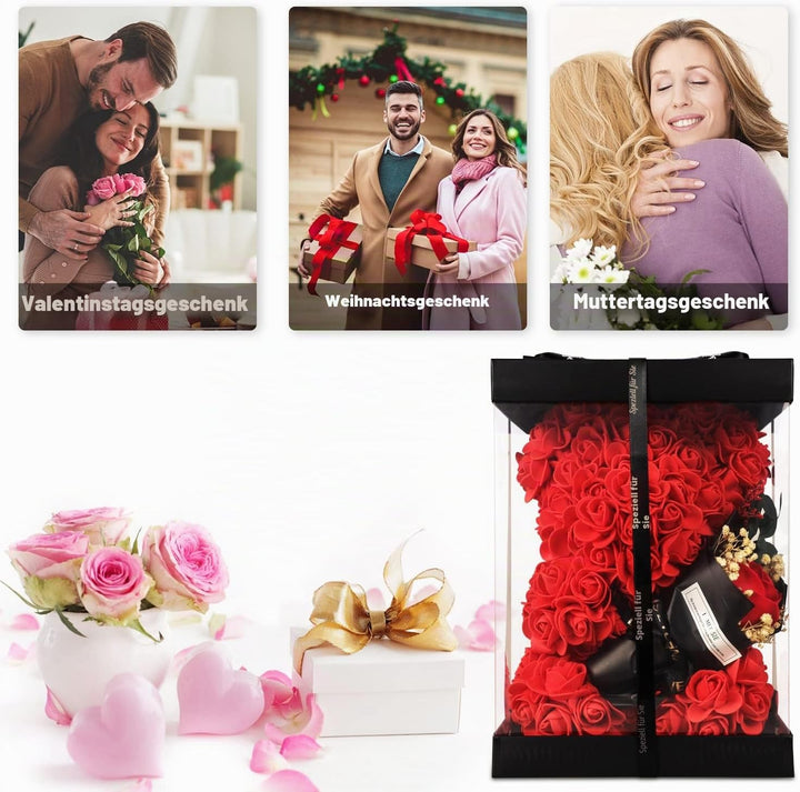Rosenbär Valentinstagsgeschenk für Sie,Rosenblumenbär Rosen Teddybär Geschenk für Muttertag, Valenti