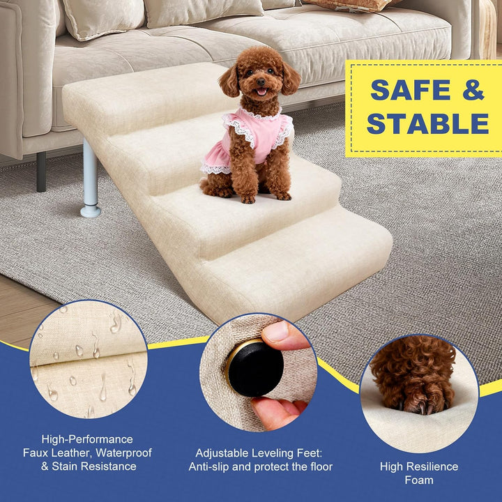5-stufige Hundetreppe für Hochbett und Couch, 52-72 cm hoch für Hunde, breitere Haustiertreppe für k