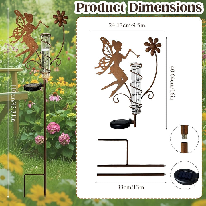 Regenmesser für Garten, Gartendeko Niederschlagsmesser mit Stab 106cm, Gartenstecker Elfe Stehend Ga
