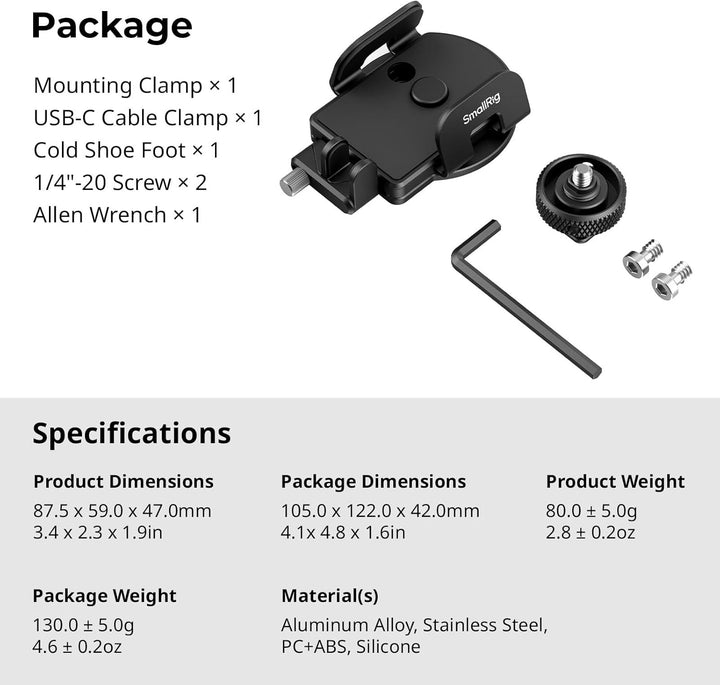 SMALLRIG Universal SSD Halterung mit Kabelklemme für Blitzschuh, 40–60 mm Klemmbreite, SSD-Halterung