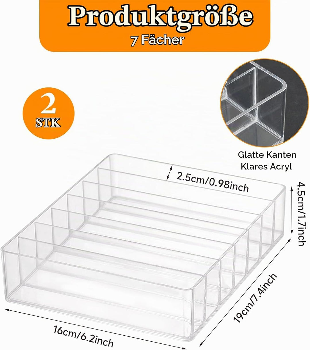 2 Stück Makeup Organizers für Schminktisch mit 7 Fächer, Acryl Lidschatten Palettenhalter Organizer,