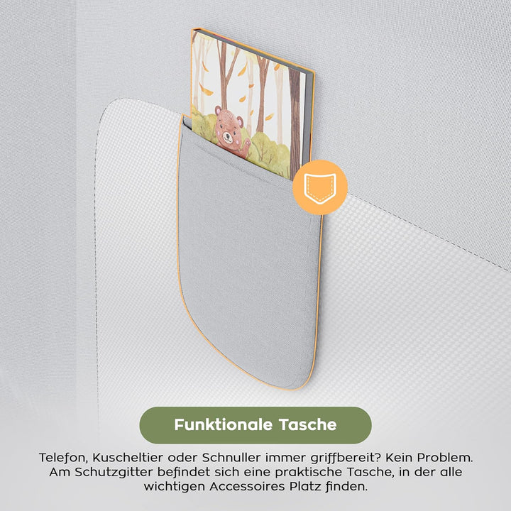 TULANO Cover 44, Bettgitter Kinderbett, Sicherheitsgitter Absenkfunktion, 18-Fach höhenverstellbar,