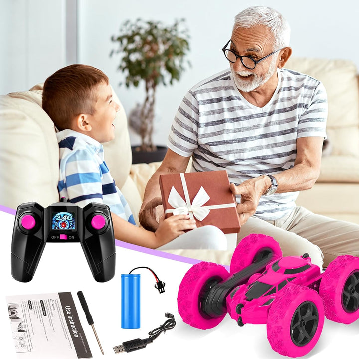 Ferngesteuertes Auto, 90 Min Spielzeit, 2.4Ghz Doppelseitig 360° drehbare RC Stunt Crawler mit Schei