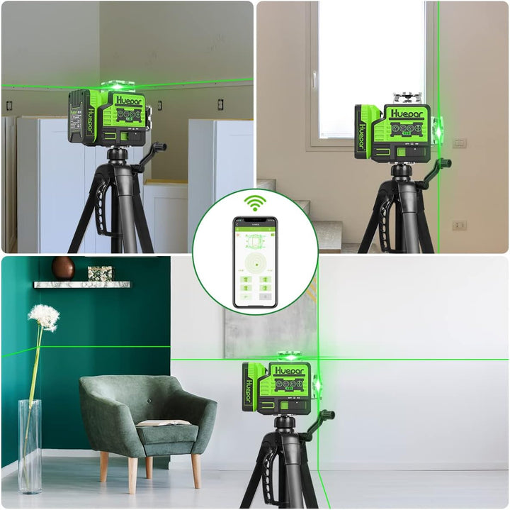 Huepar Lasernivellier Selbstnivellierend 2x360° Outdoor Bluetooth Grüne Kreuzlinien für Konstruktion