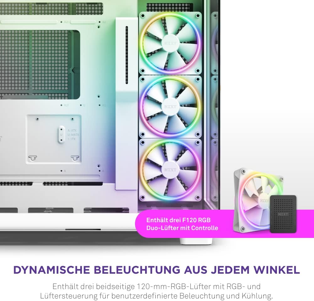 NZXT H9 Elite Dual-Chamber ATX Mid-Tower PC Gaming-Gehäuse – CM-H91EW-01 - Enthält 3 x 120mm F120 RG