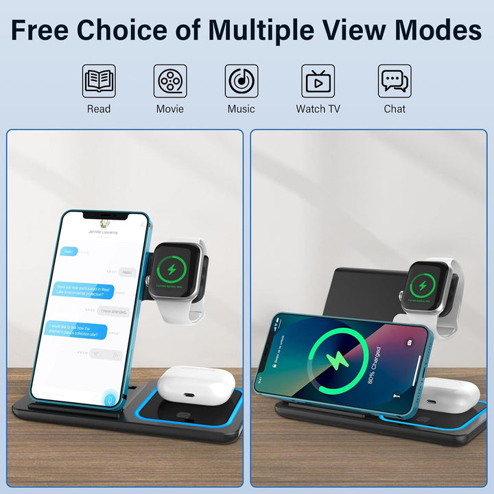 3 in 1 Ladestation Apple Watch und iPhone, Wireless Charger Induktive Ladestation iPhone, Faltbare i