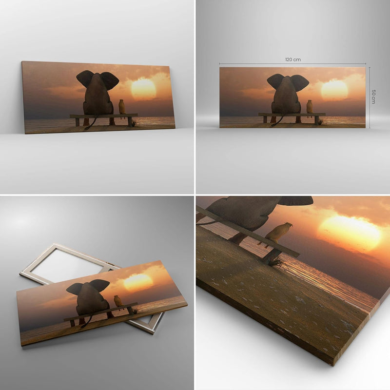 Wandbilder Dekoration Wohnzimmer Elefant Ufer Meer Panorama Bilder auf Leinwand 120x50cm Leinwandbil