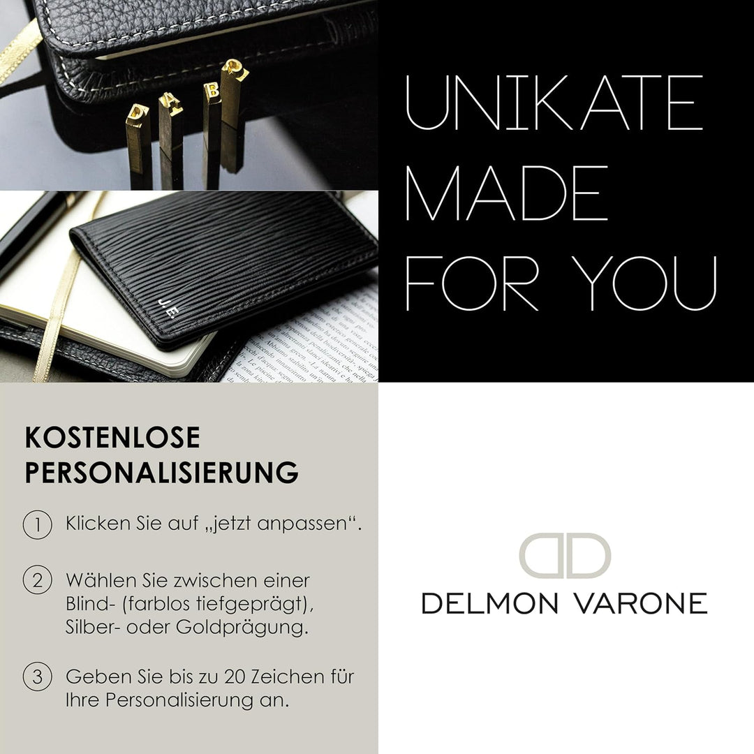 DELMON VARONE - Personalisierbares Adressbuch DIN A5 gebunden mit A-Z Register in Vintage Anilin Led