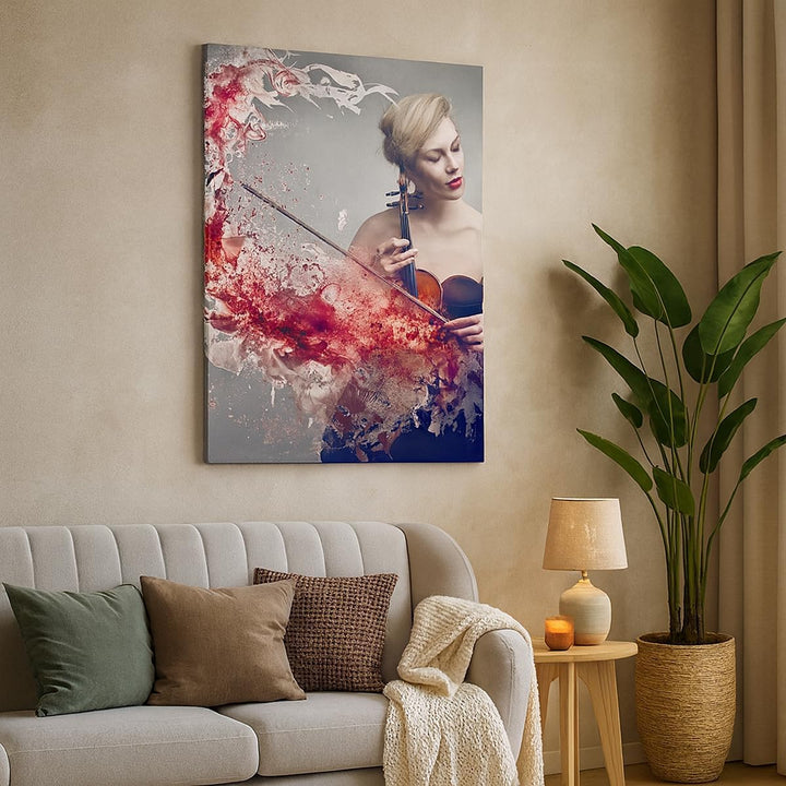 Bilder auf Leinwand Frau Violine Musik Instrument Leinwandbild mit Rahmen 45x80cm Wandbilder Dekorat