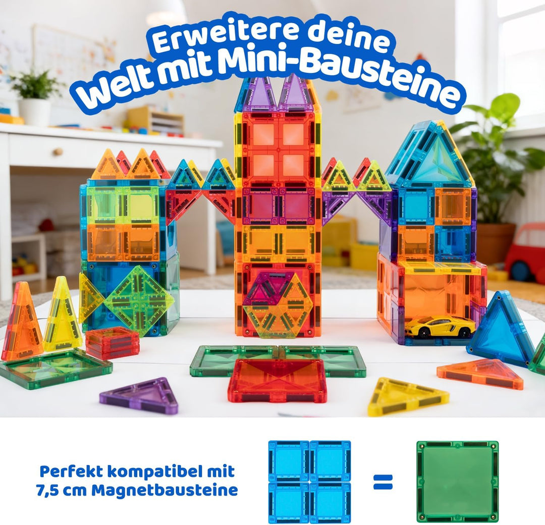 Mini Magnetische Bausteine – 38 Teile Reise-Set im Metallkoffer, Kompatibel mit 7,5 cm Magnetbaustei