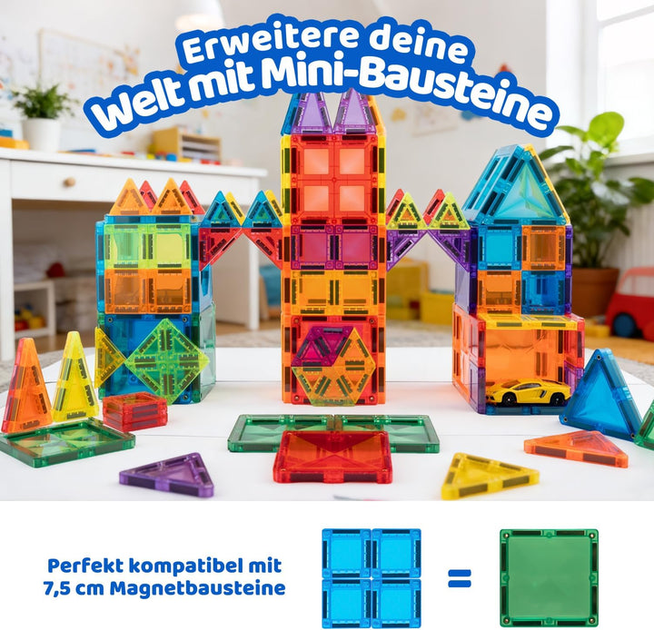 Mini Magnetische Bausteine – 38 Teile Reise-Set im Metallkoffer, Kompatibel mit 7,5 cm Magnetbaustei